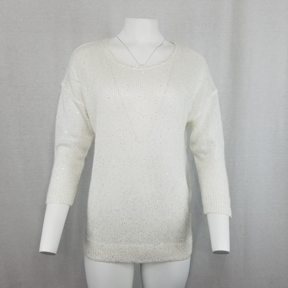 ANN TAYLOR Sparkly Winter White Sequined L Sweater